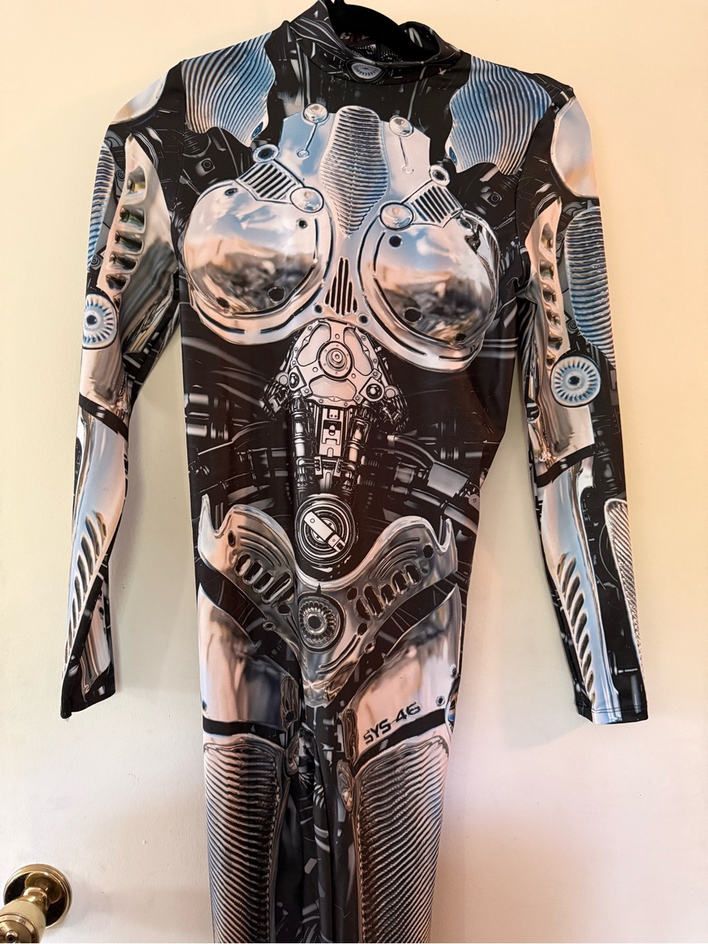 SYS-46 Women's Black & Silver Robot Print Bodysuit